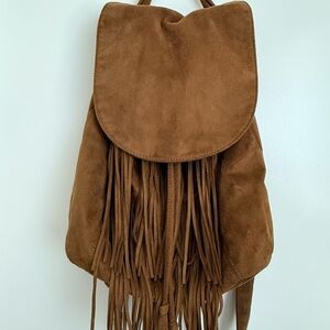 Brown Suede Fringe Backpack